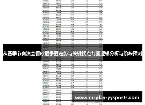 从赛季节奏演变看欧冠争冠走势与关键拐点判断逻辑分析与阶段预测